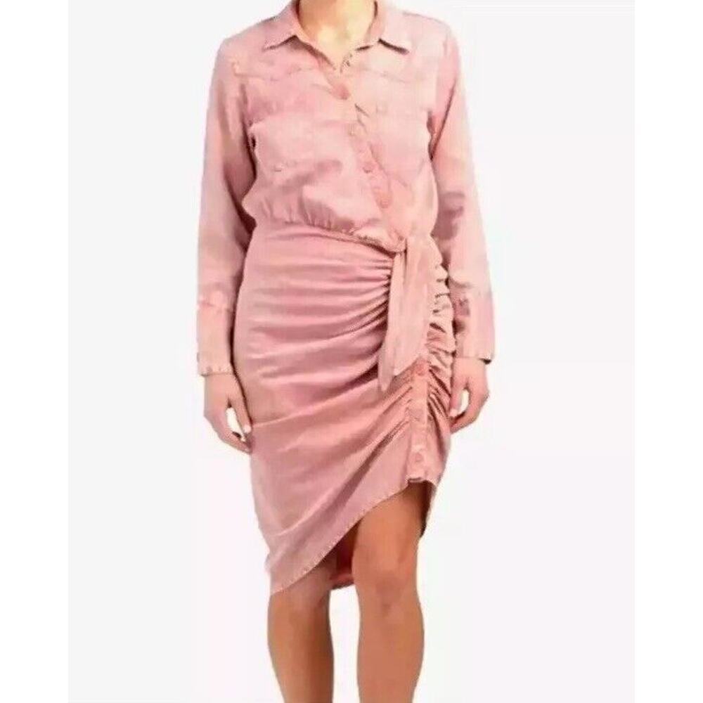YFB Midi Western Shirtdress Ruched Tencel‎ Pink Young Fabulous Broke Sz XS